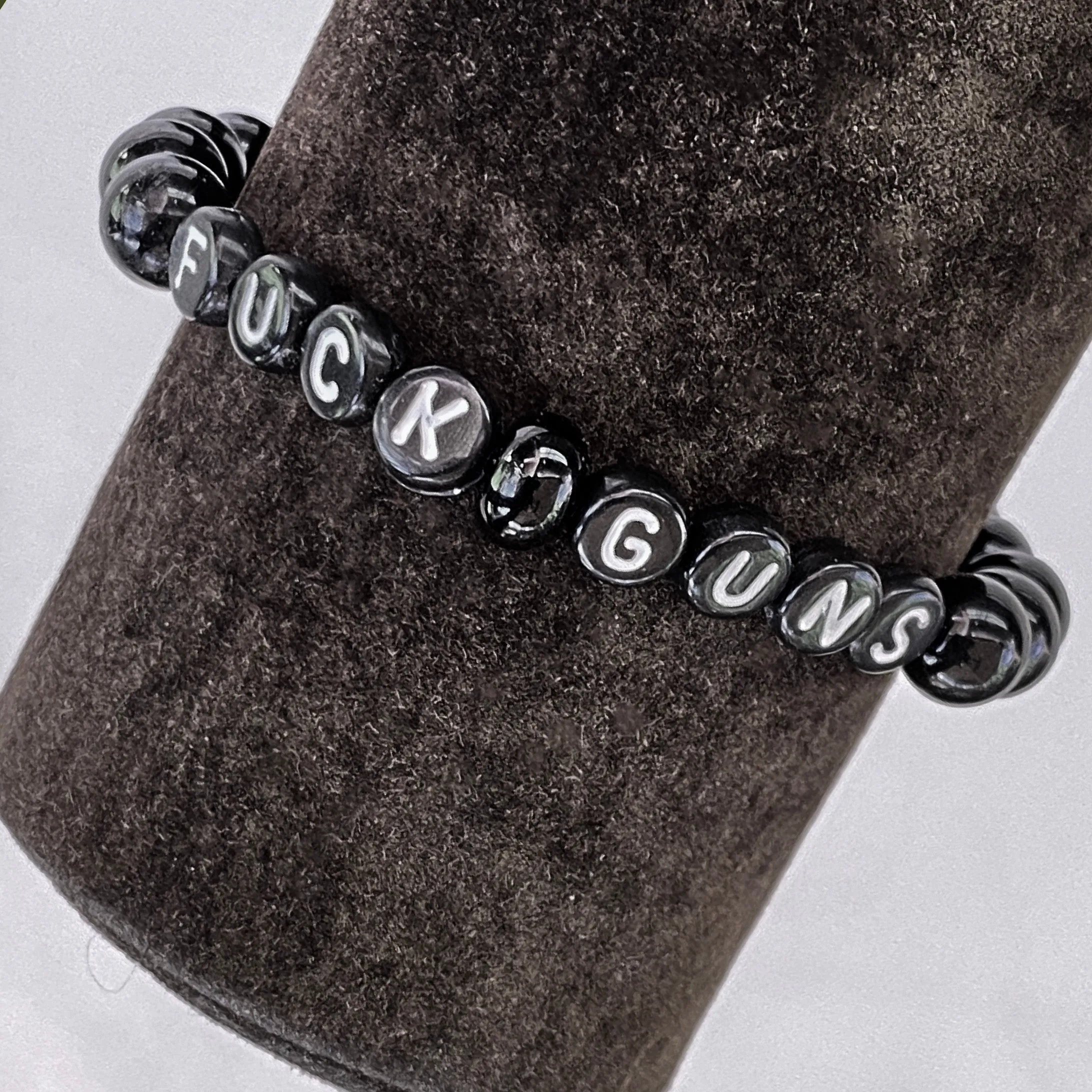 Black Onyx gemstone Fuck Guns stretch Bracelet