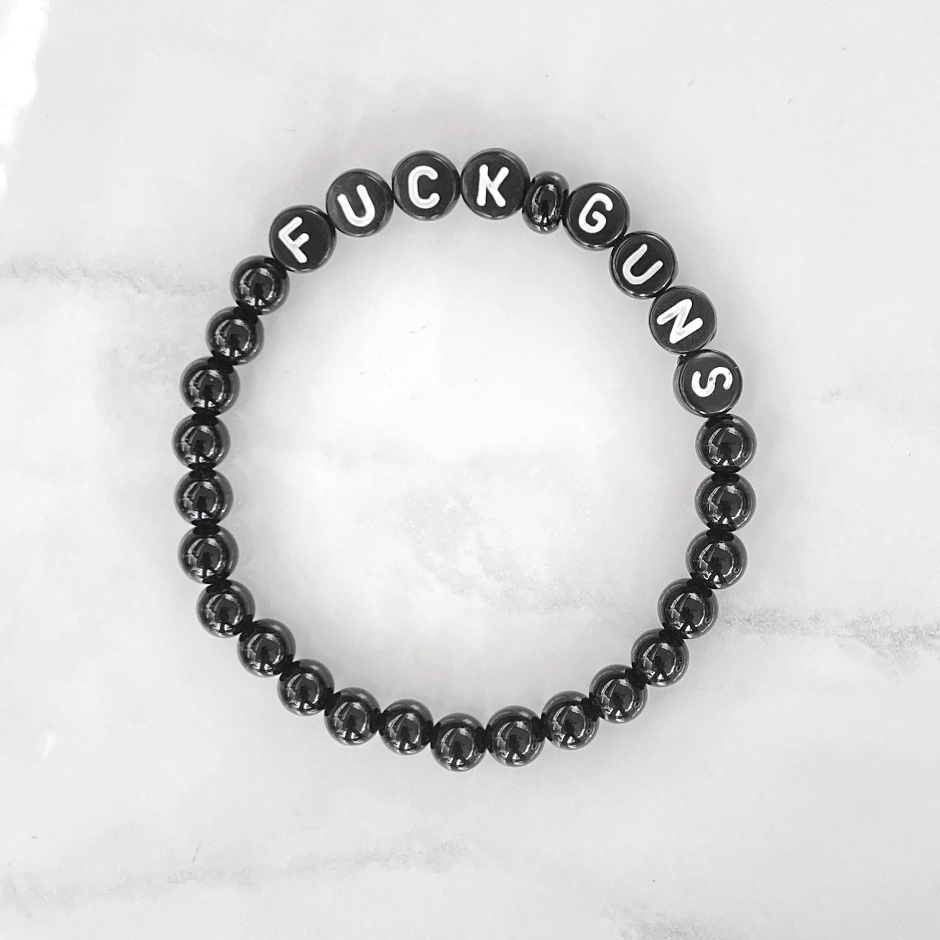 Black Onyx gemstone Fuck Guns stretch Bracelet