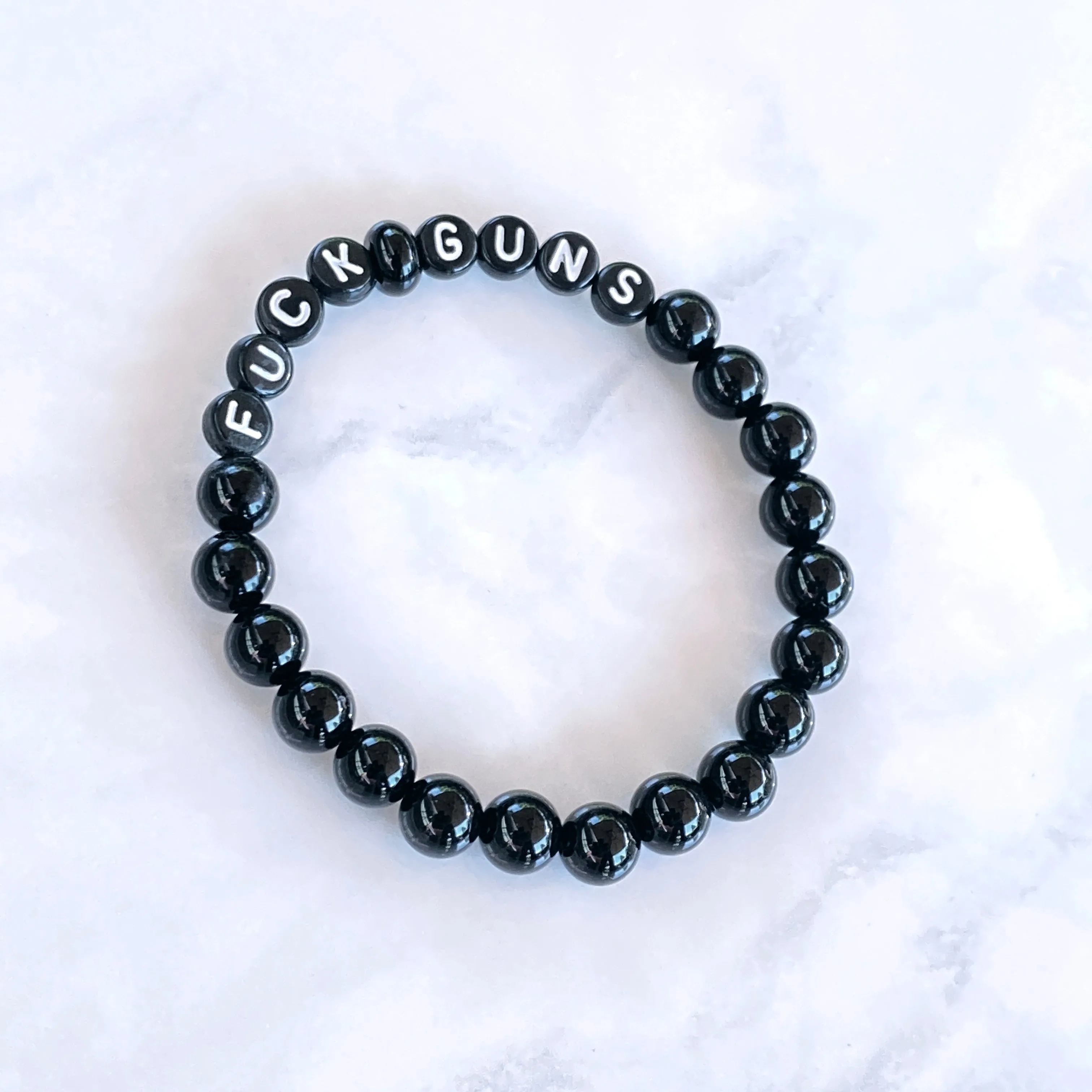 Black Onyx gemstone Fuck Guns stretch Bracelet