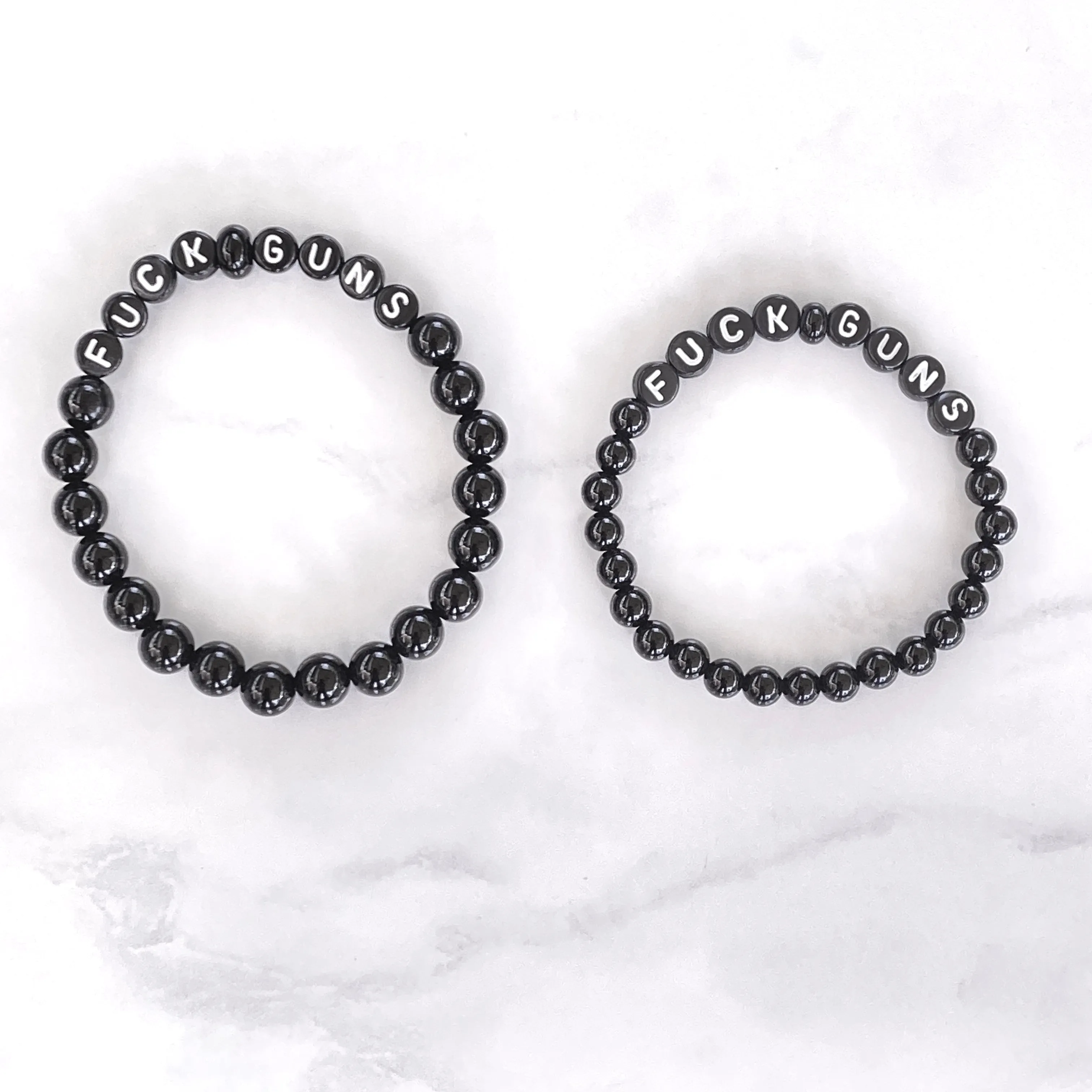 Black Onyx gemstone Fuck Guns stretch Bracelet