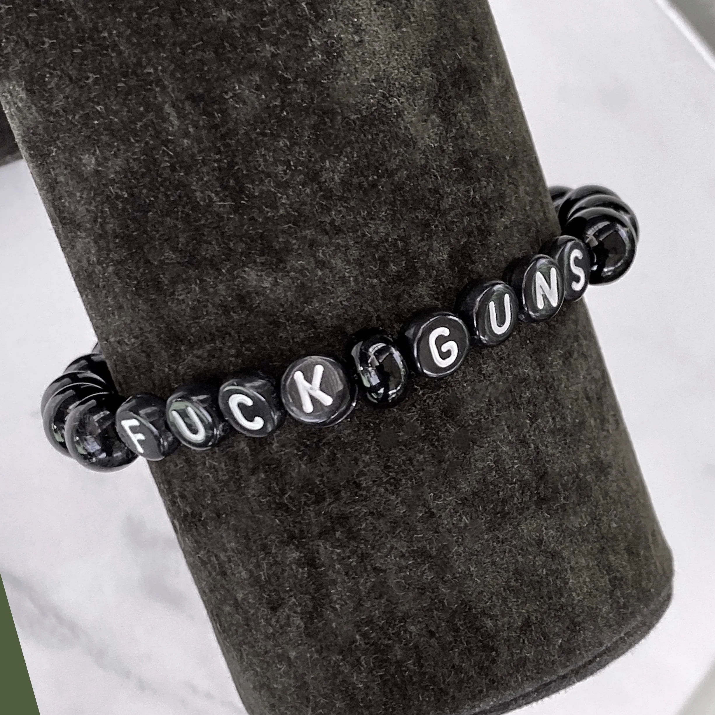 Black Onyx gemstone Fuck Guns stretch Bracelet