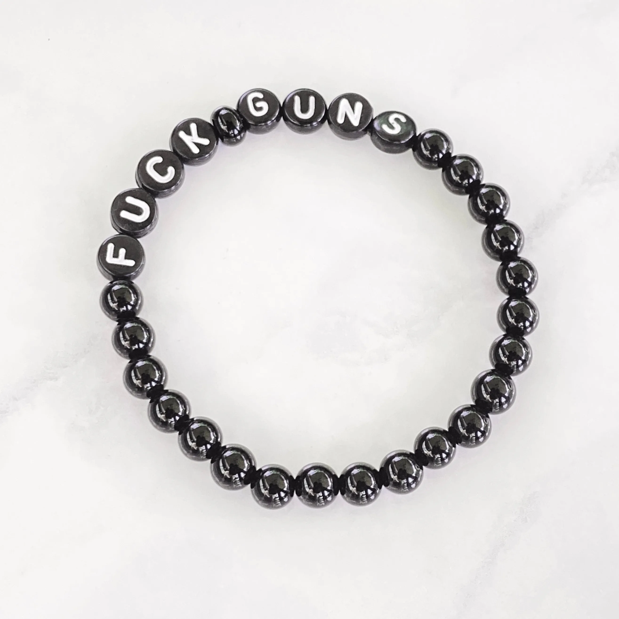 Black Onyx gemstone Fuck Guns stretch Bracelet