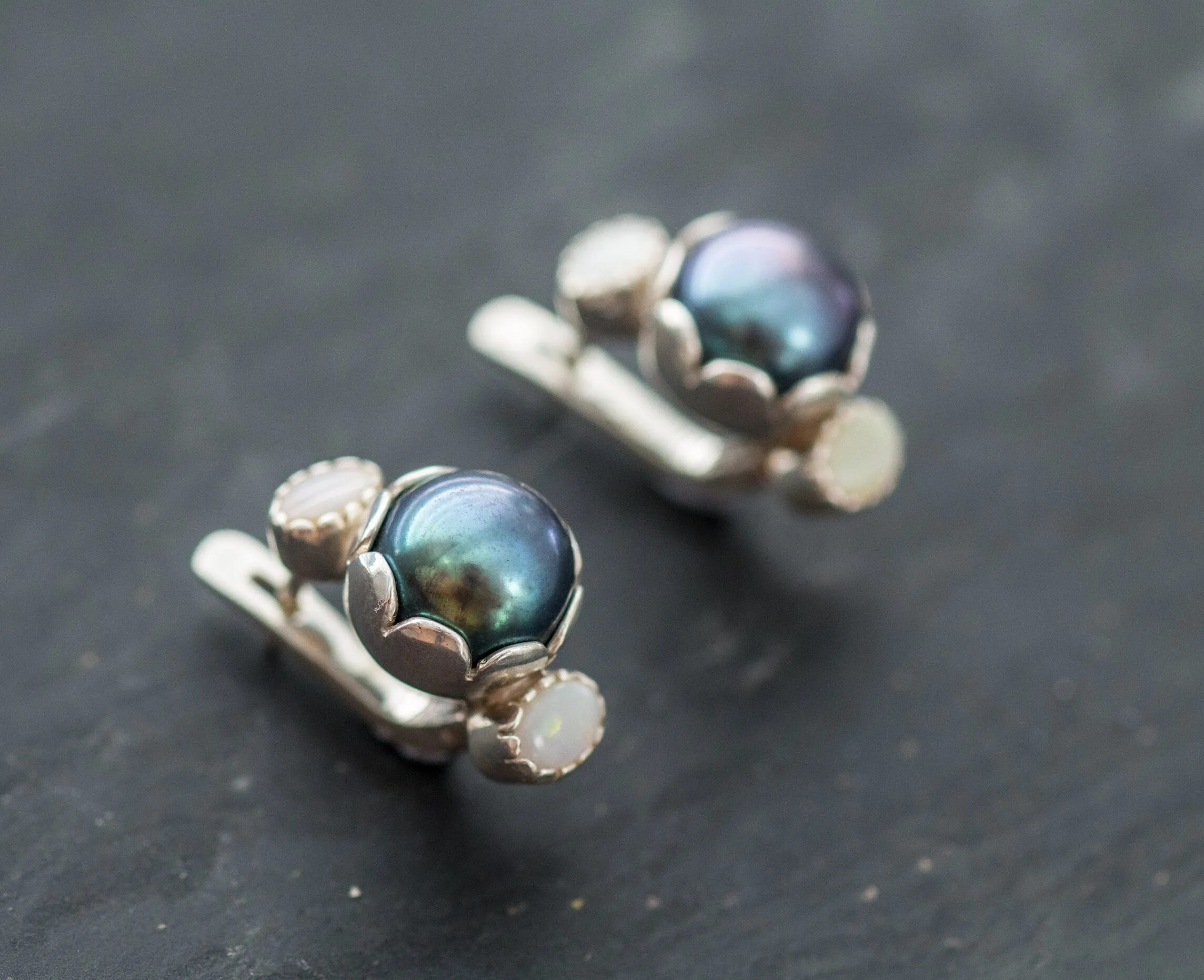 Black Pearl Earrings - Pearl Long Earrings - Opal Statement Earrings