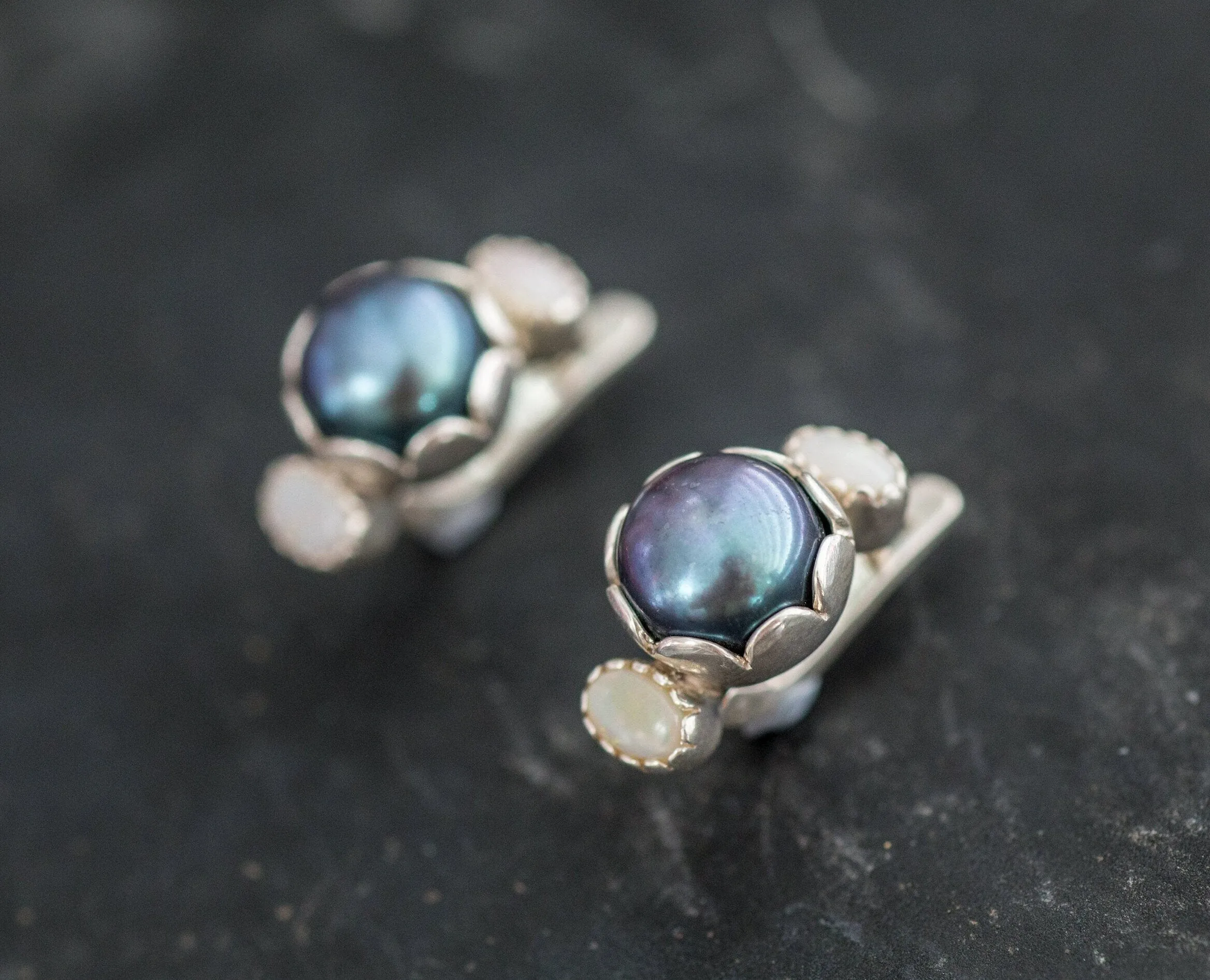 Black Pearl Earrings - Pearl Long Earrings - Opal Statement Earrings