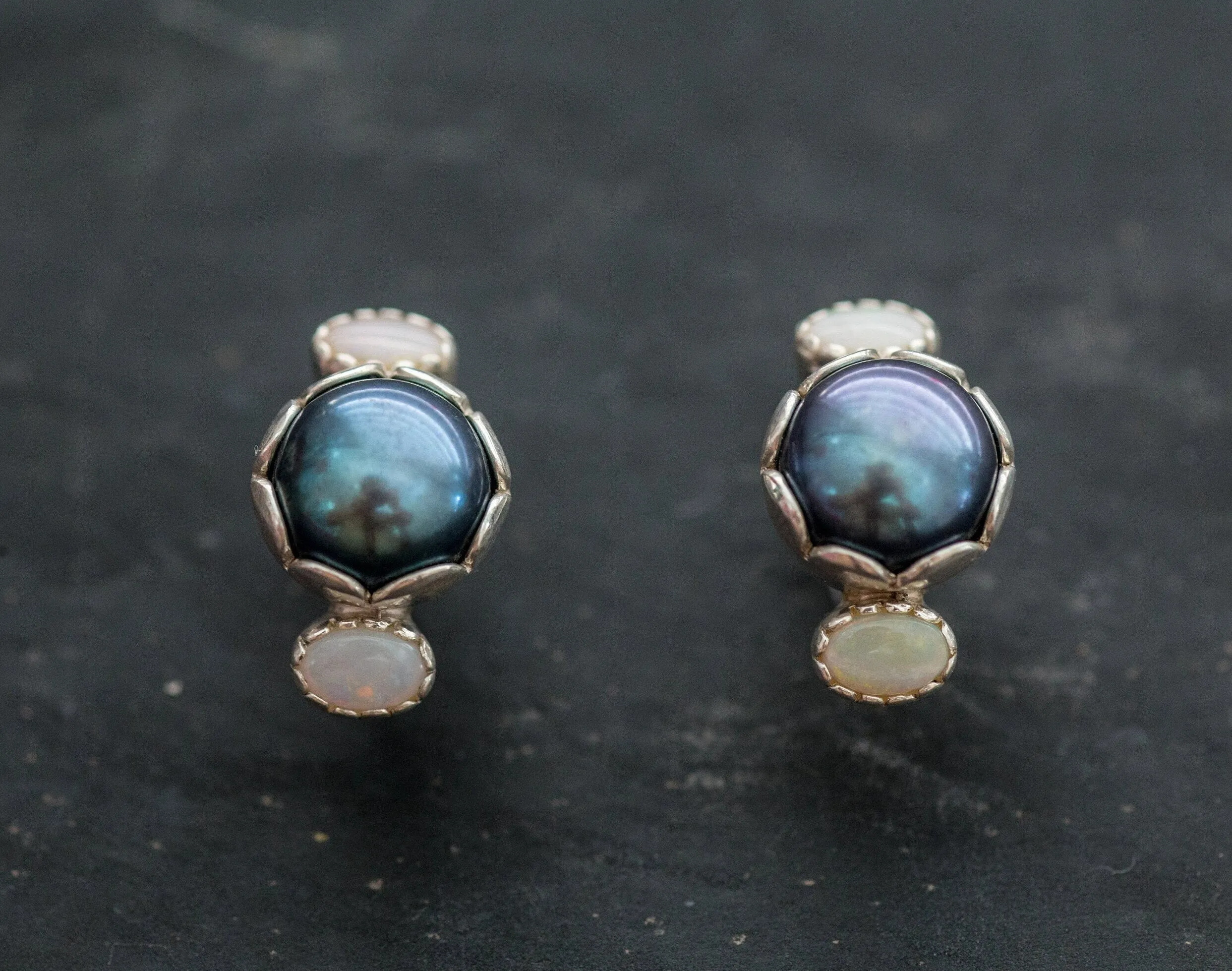 Black Pearl Earrings - Pearl Long Earrings - Opal Statement Earrings