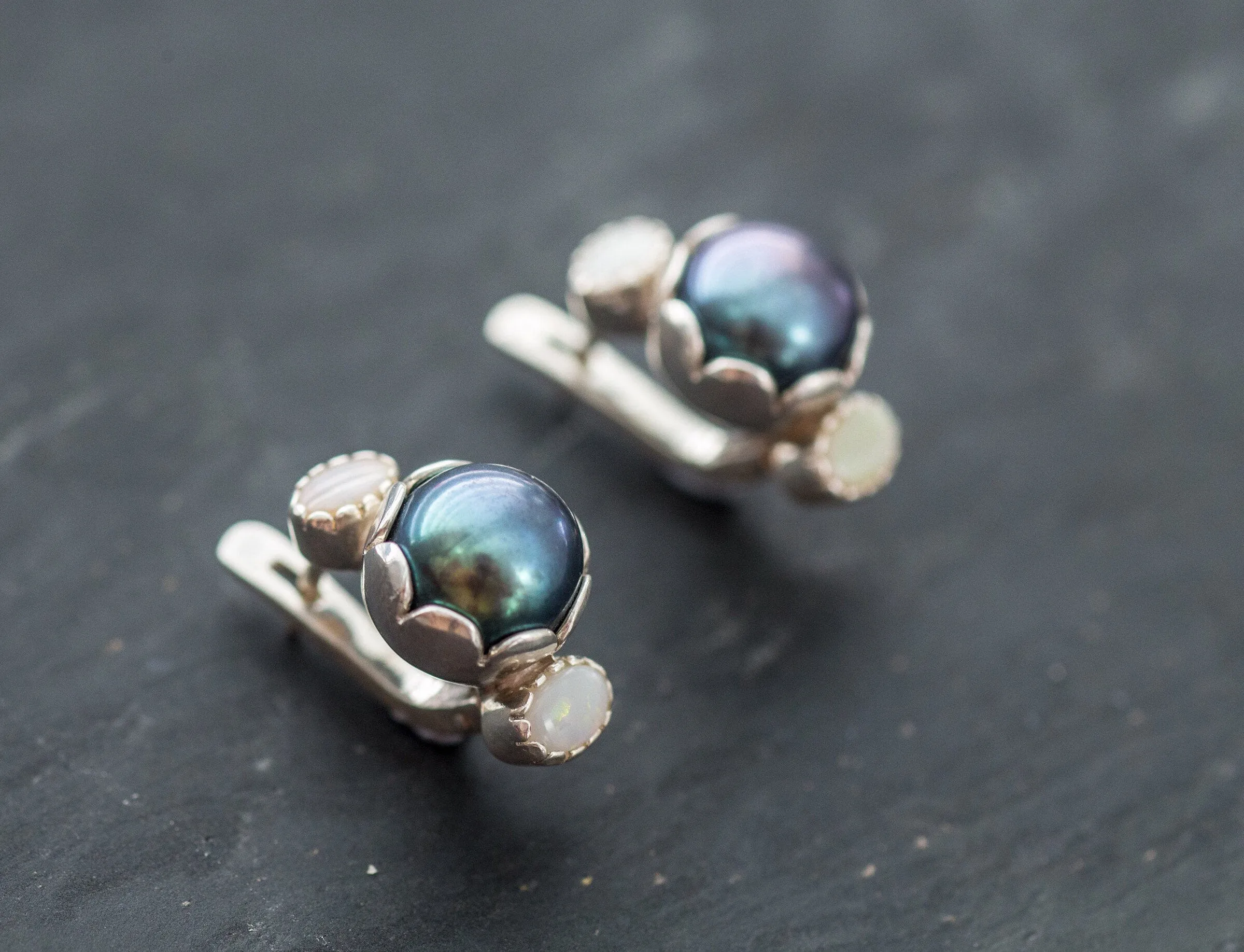 Black Pearl Earrings - Pearl Long Earrings - Opal Statement Earrings