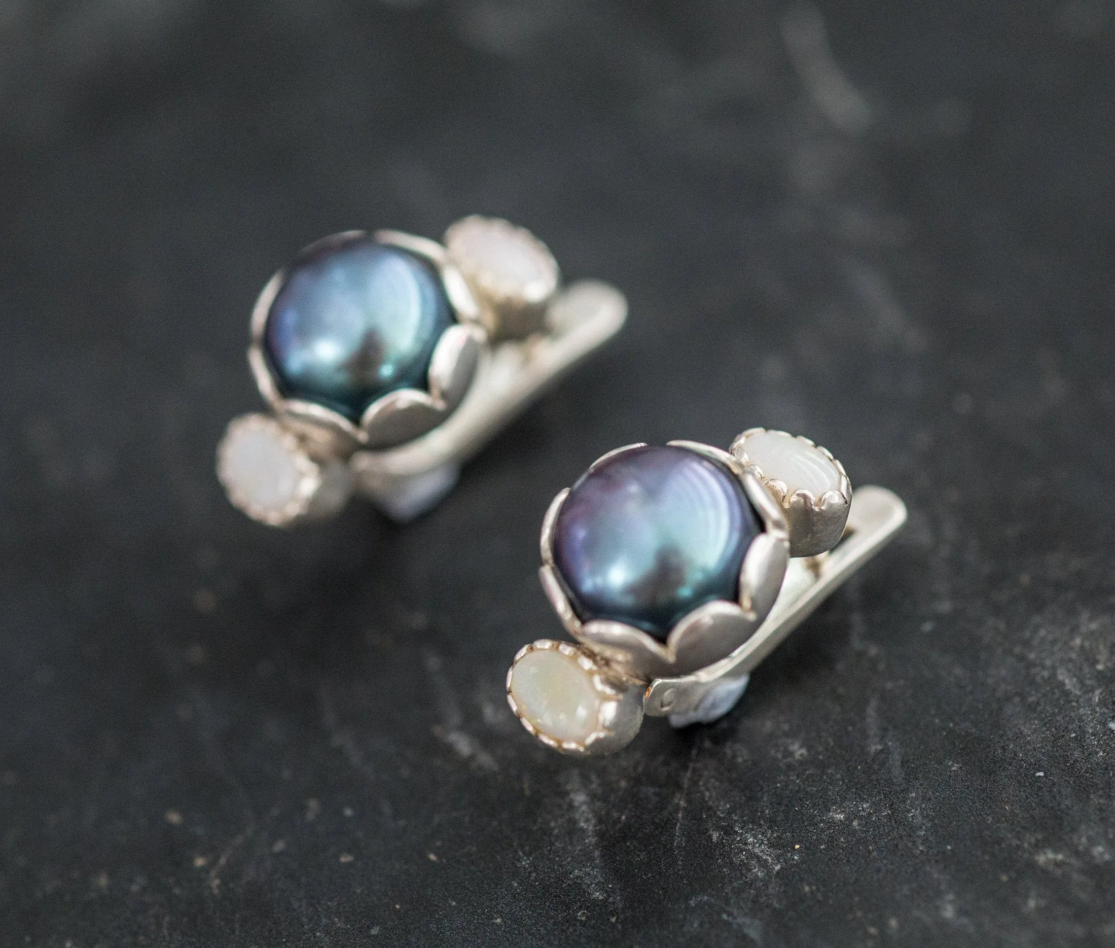 Black Pearl Earrings - Pearl Long Earrings - Opal Statement Earrings