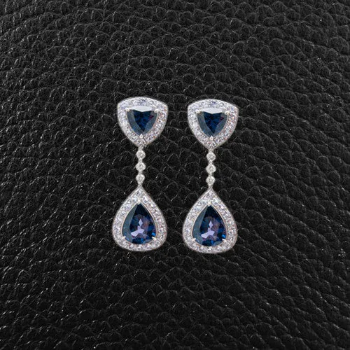 Blue Spinel & Diamond Dangle Earrings