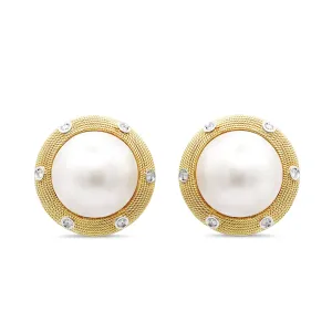 Boodles Mabe Cultured South Sea Pearl & Diamond Earrings - 18ct Yellow Gold