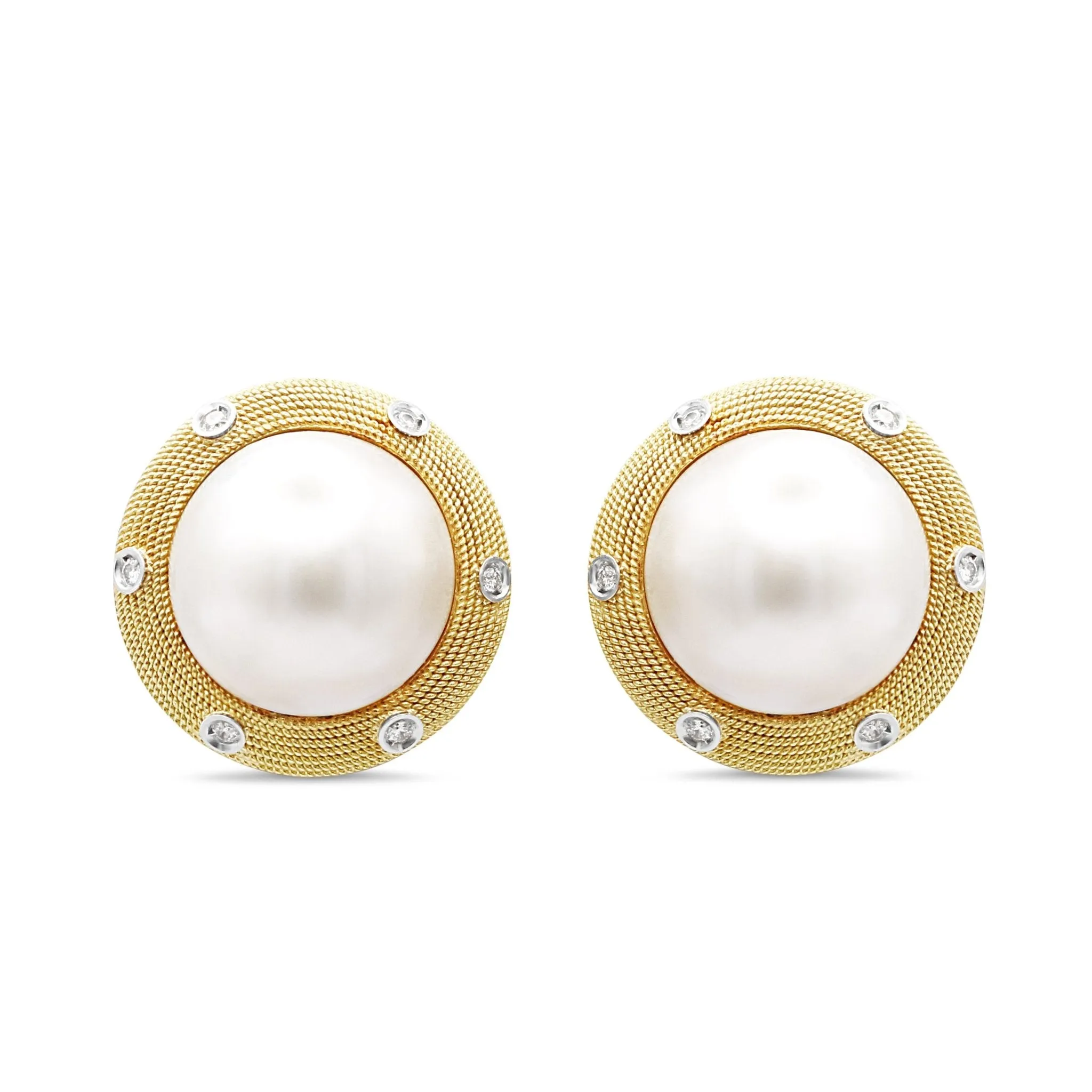 Boodles Mabe Cultured South Sea Pearl & Diamond Earrings - 18ct Yellow Gold