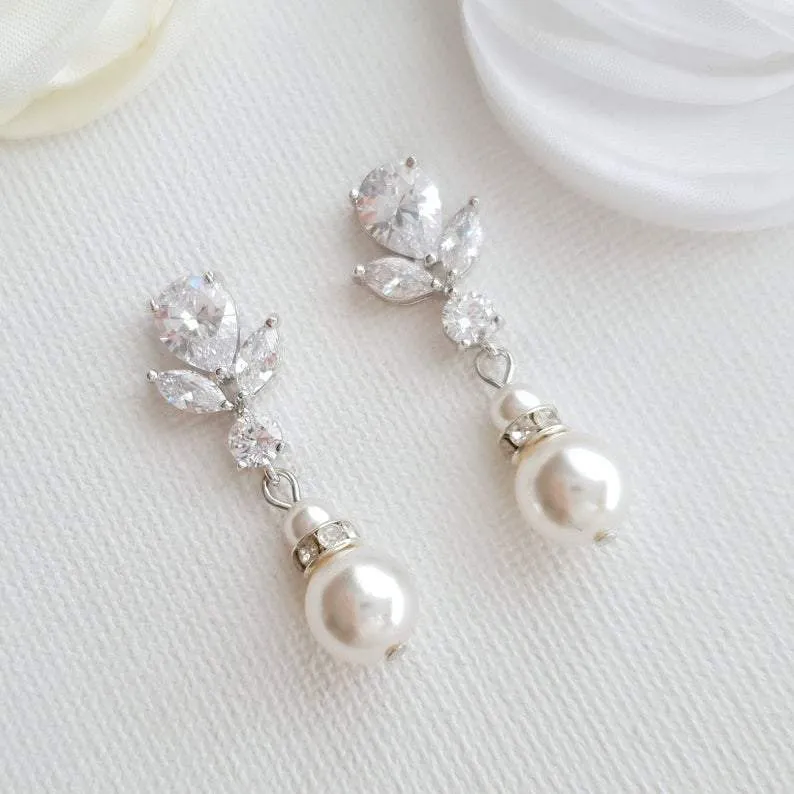 Bridal Earrings in Rose Gold and Pearl Drops-Nicole