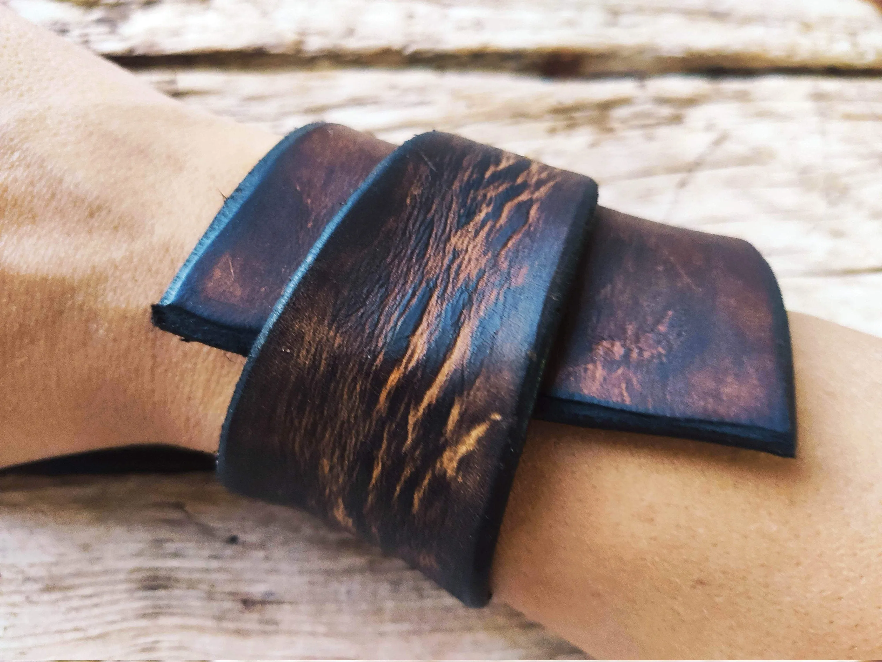 Brown Leather Wrap Bracelet - Personalized Geometric Design