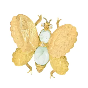 Buccellati 1960's 4.00 CTW Emerald Seed Pearl 18 Karat Gold Butterfly Brooch