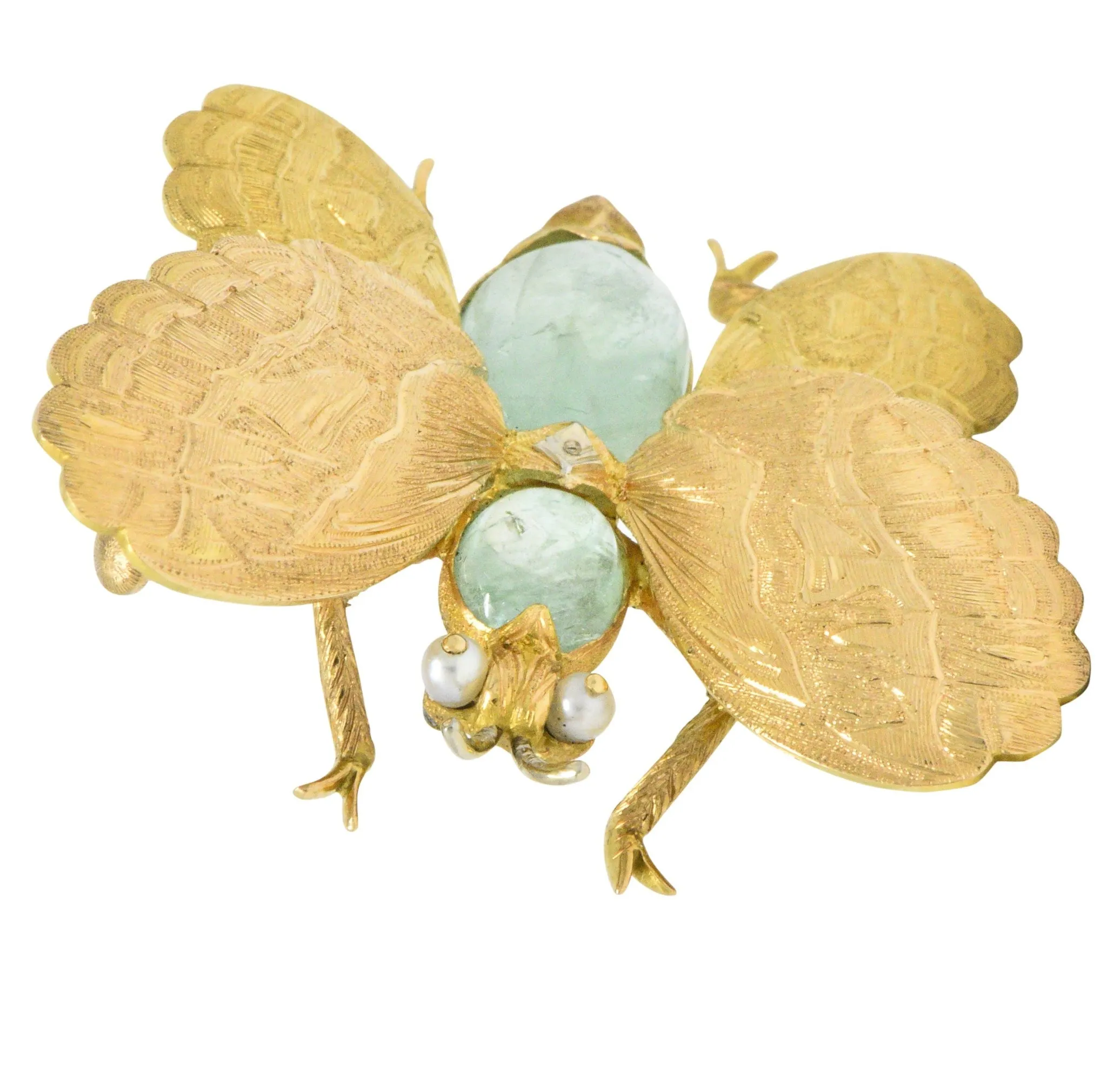 Buccellati 1960's 4.00 CTW Emerald Seed Pearl 18 Karat Gold Butterfly Brooch