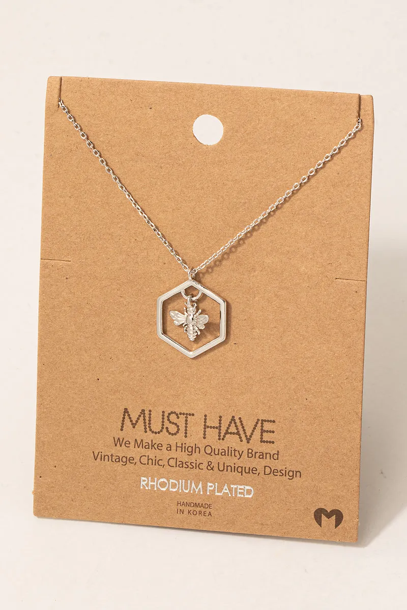 Bumble Bee Hexagon Pendant Necklace (Assorted)