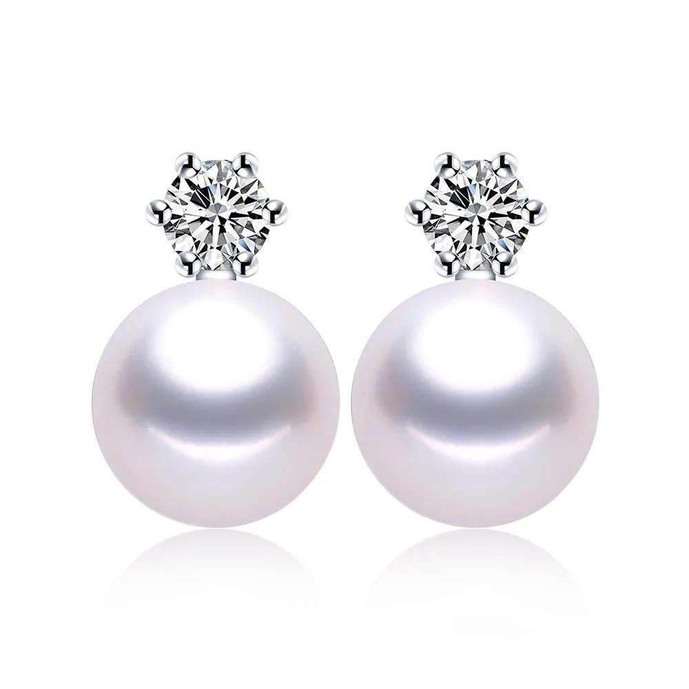 Classic Princess Earrings 100% real freshwater pearl earrings for women white/pink/purple hot seeling 925 silver jewelry