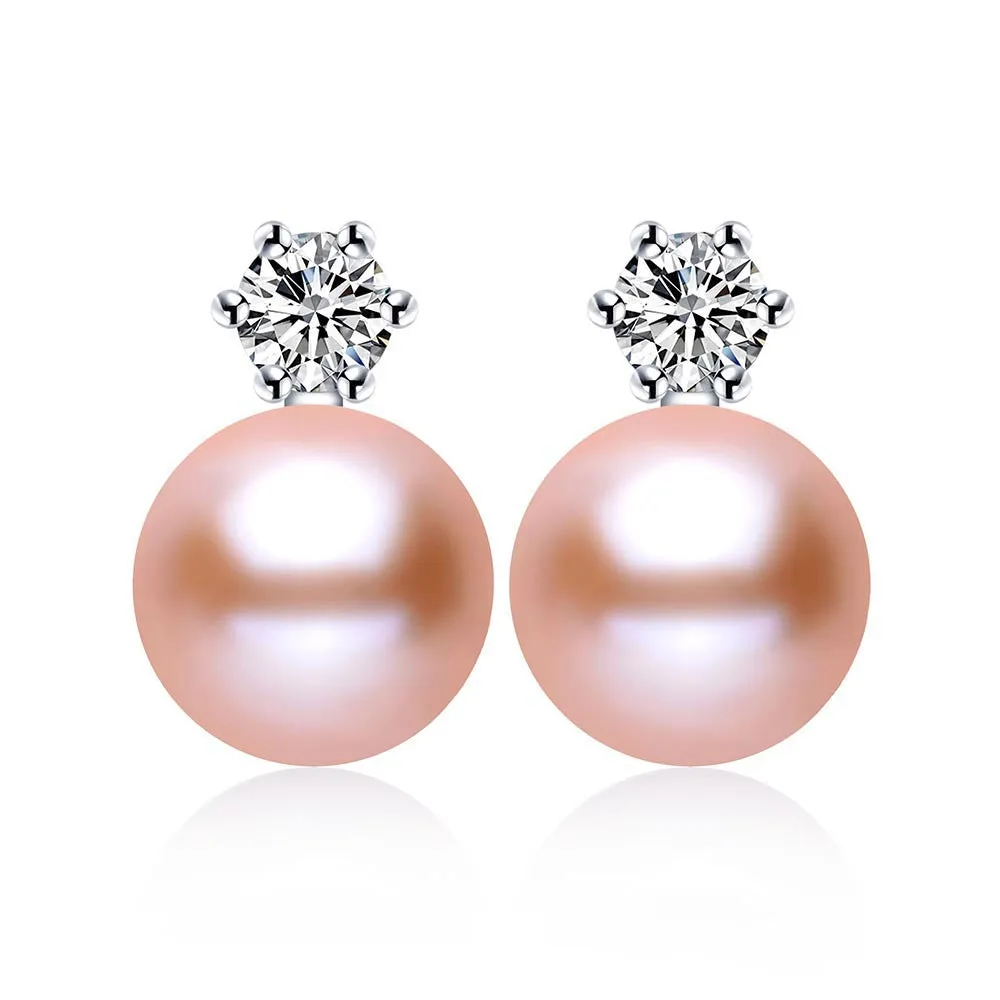 Classic Princess Earrings 100% real freshwater pearl earrings for women white/pink/purple hot seeling 925 silver jewelry