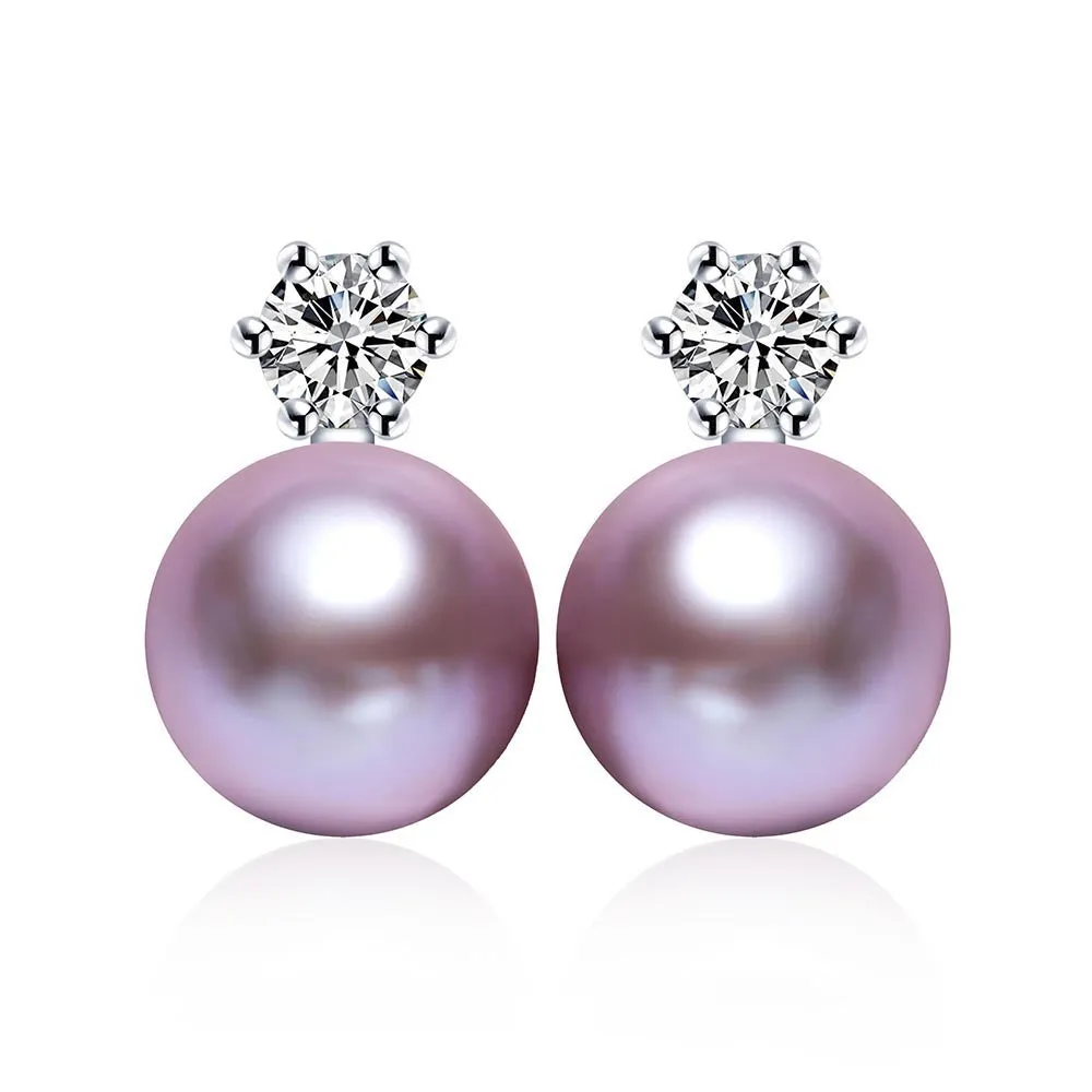 Classic Princess Earrings 100% real freshwater pearl earrings for women white/pink/purple hot seeling 925 silver jewelry