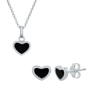 Classic Women's Pendant and Earrings Set - Sterling Silver Onyx Heart | SET-399