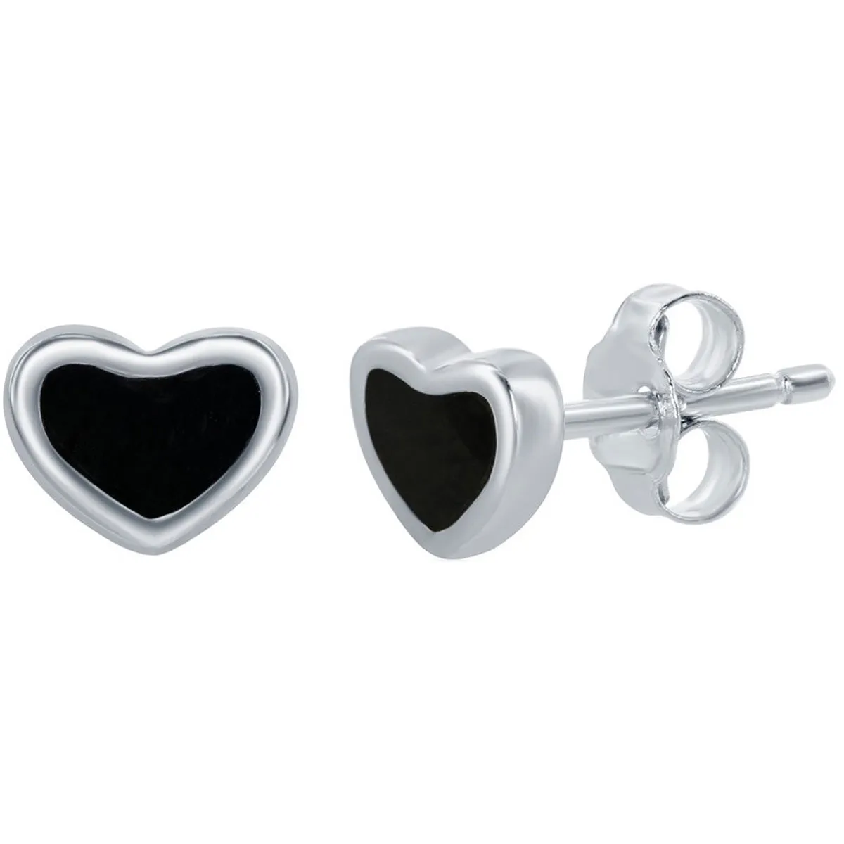 Classic Women's Pendant and Earrings Set - Sterling Silver Onyx Heart | SET-399