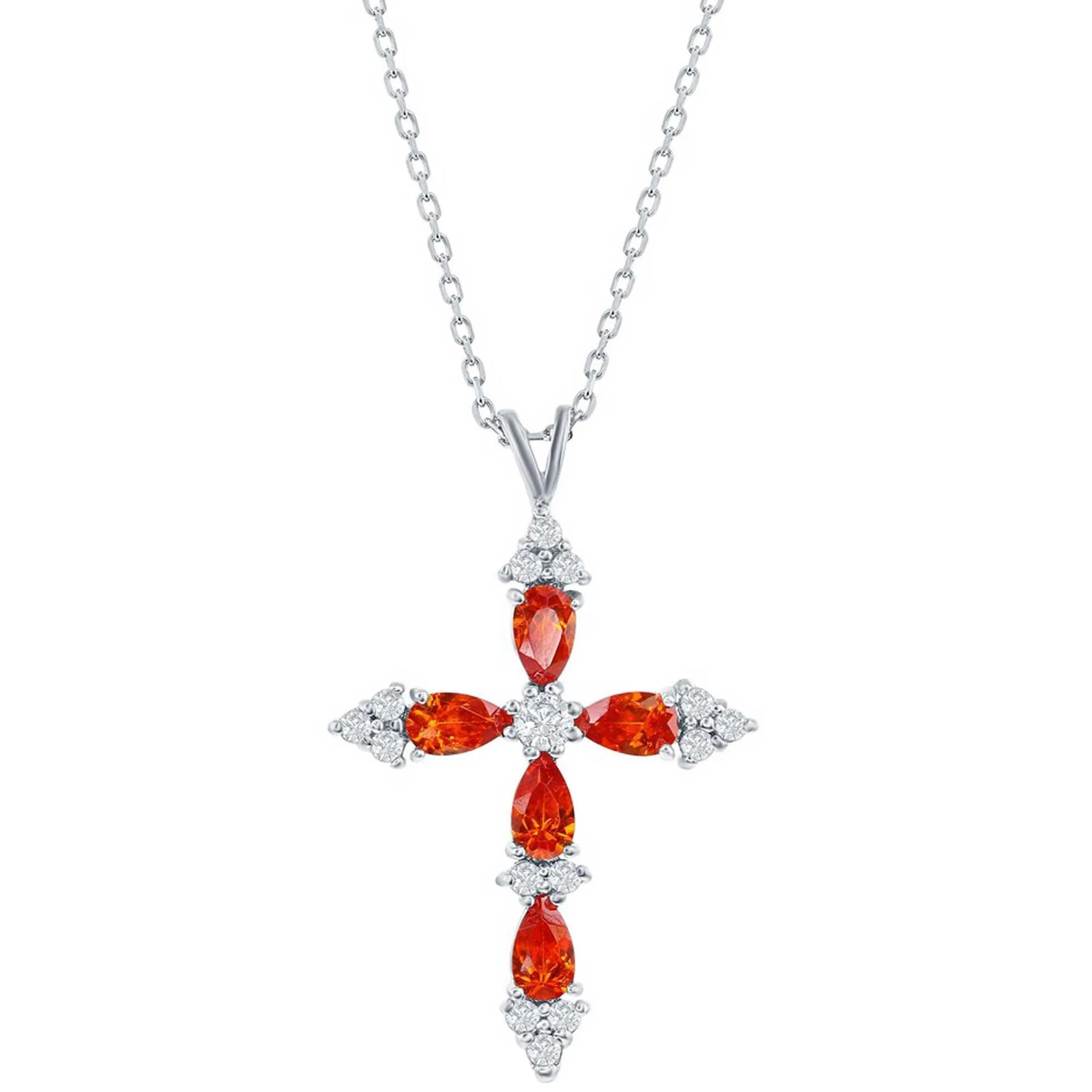 Classic Women's Pendant - Sterling Silver Orange and White CZ Cross | K-4113