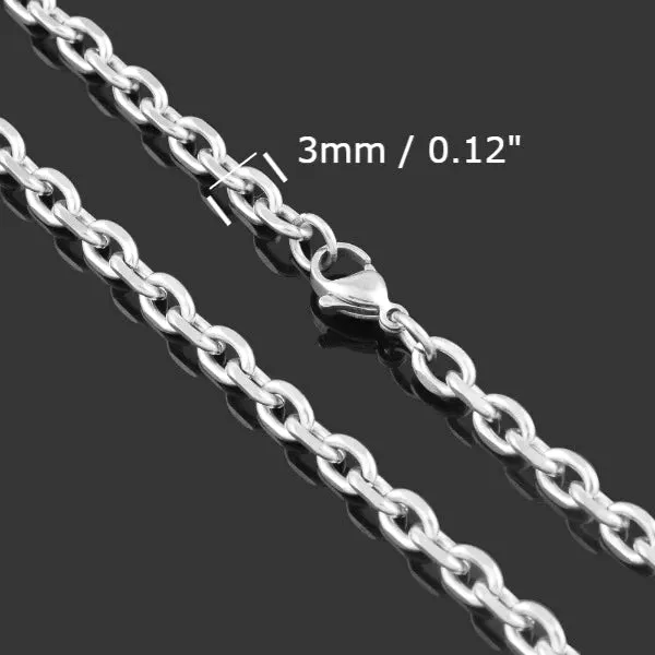 Classy Men 3mm Silver Rolo Chain Necklace