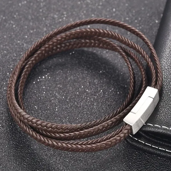 Classy Men Brown Multi-Layer Braided Leather Bracelet