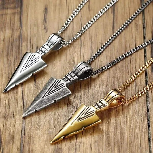 Classy Men Silver Arrowhead Pendant Necklace