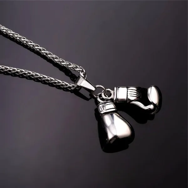 Classy Men Silver Boxing Gloves Pendant Necklace