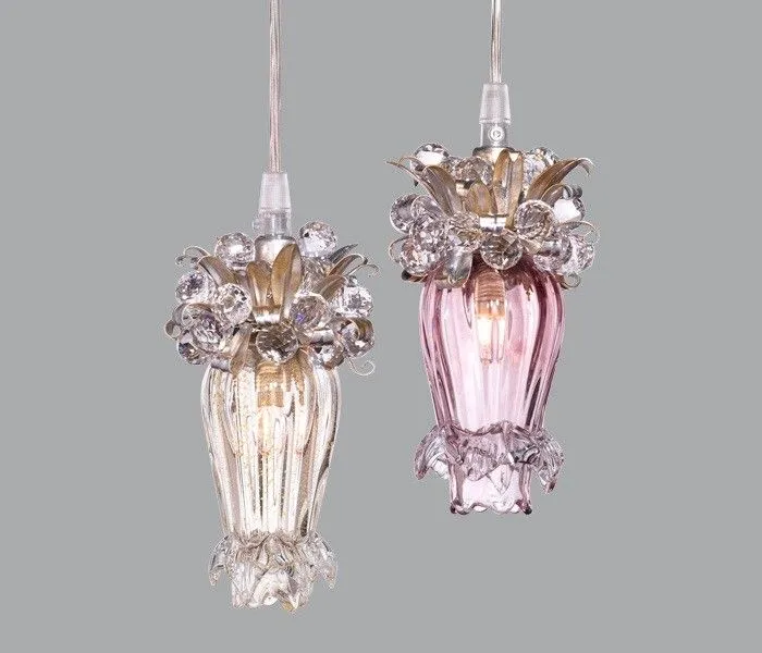 Clear Or Pink Glass & Premium Elements Crystal Chandelier