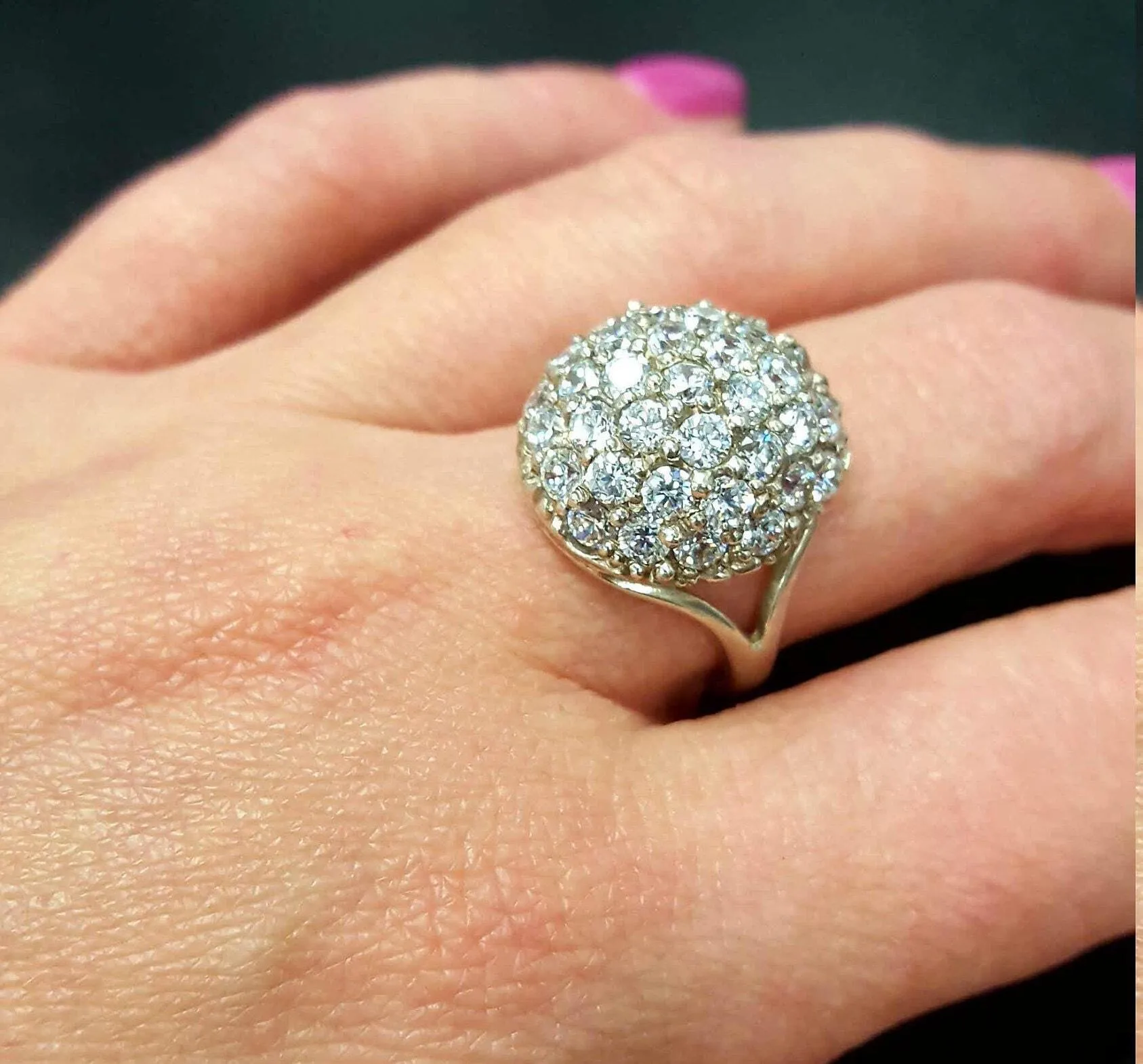 Cluster Diamond Ring - Sparkly Sphere Ring - Vintage Cocktail Ring