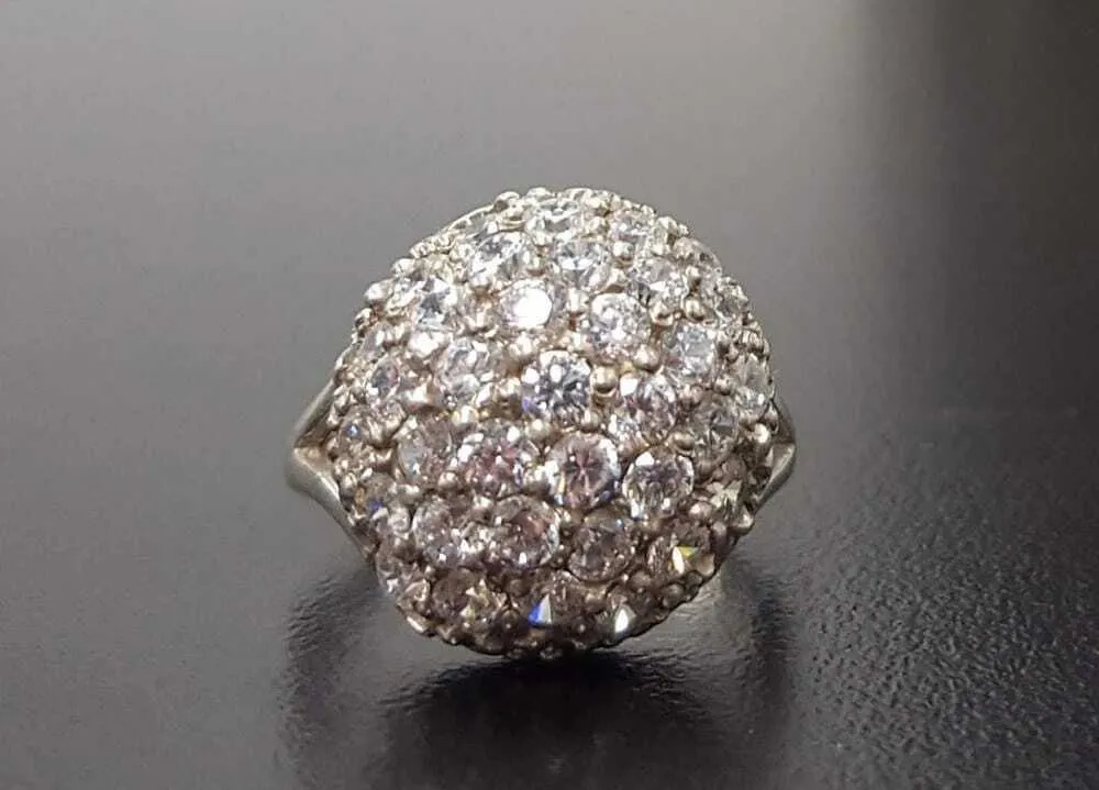 Cluster Diamond Ring - Sparkly Sphere Ring - Vintage Cocktail Ring