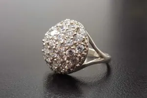 Cluster Diamond Ring - Sparkly Sphere Ring - Vintage Cocktail Ring