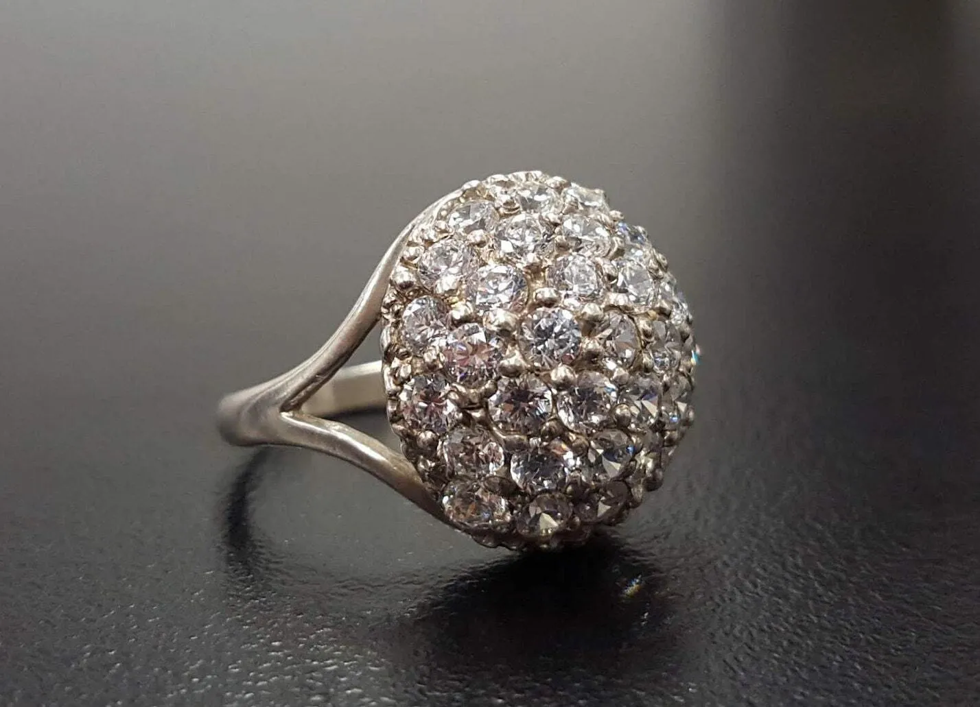 Cluster Diamond Ring - Sparkly Sphere Ring - Vintage Cocktail Ring