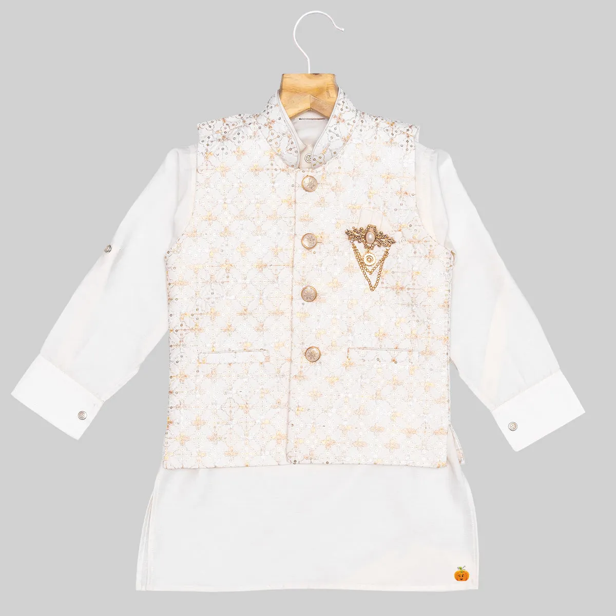 Cream Boys Kurta Pajama with Jacket