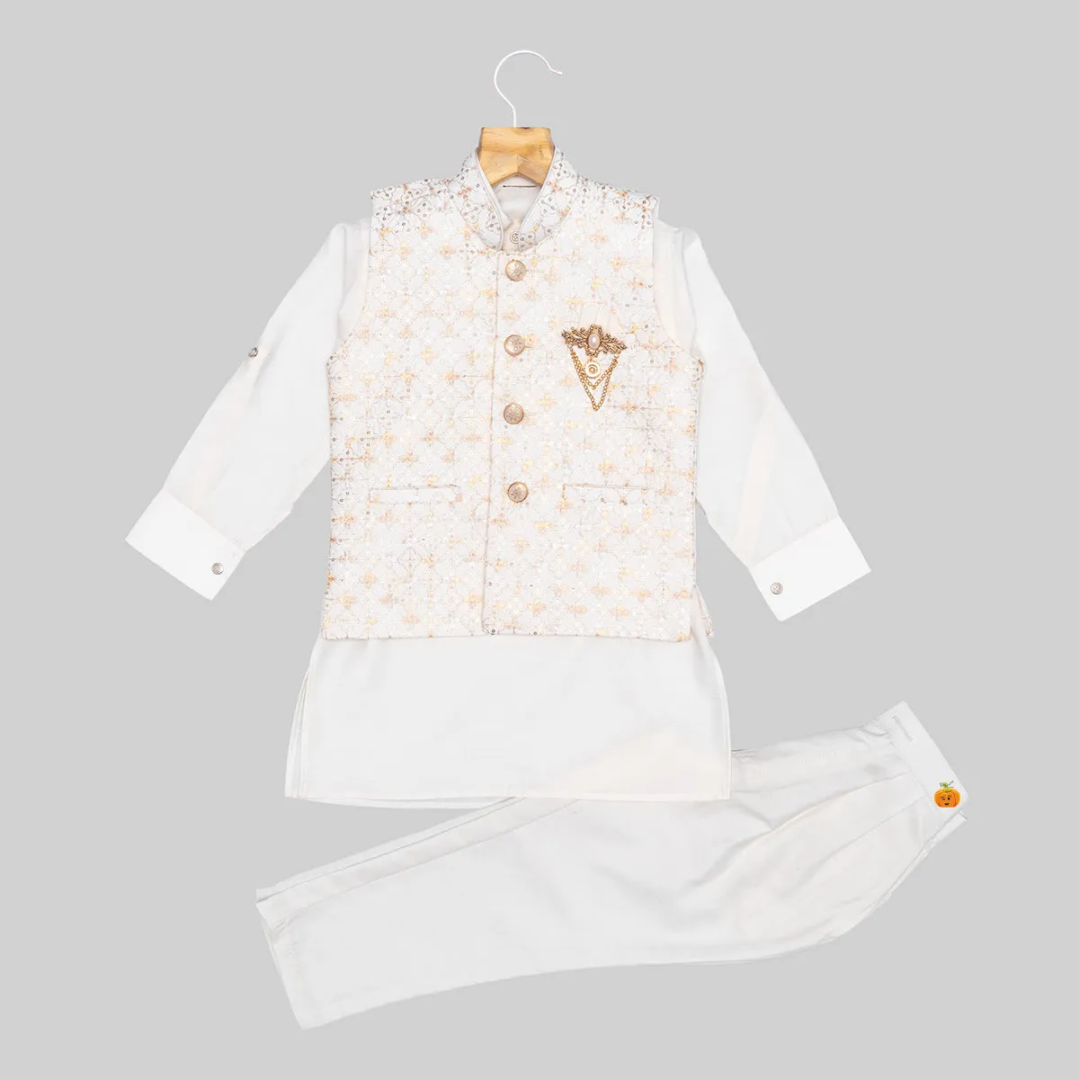 Cream Boys Kurta Pajama with Jacket