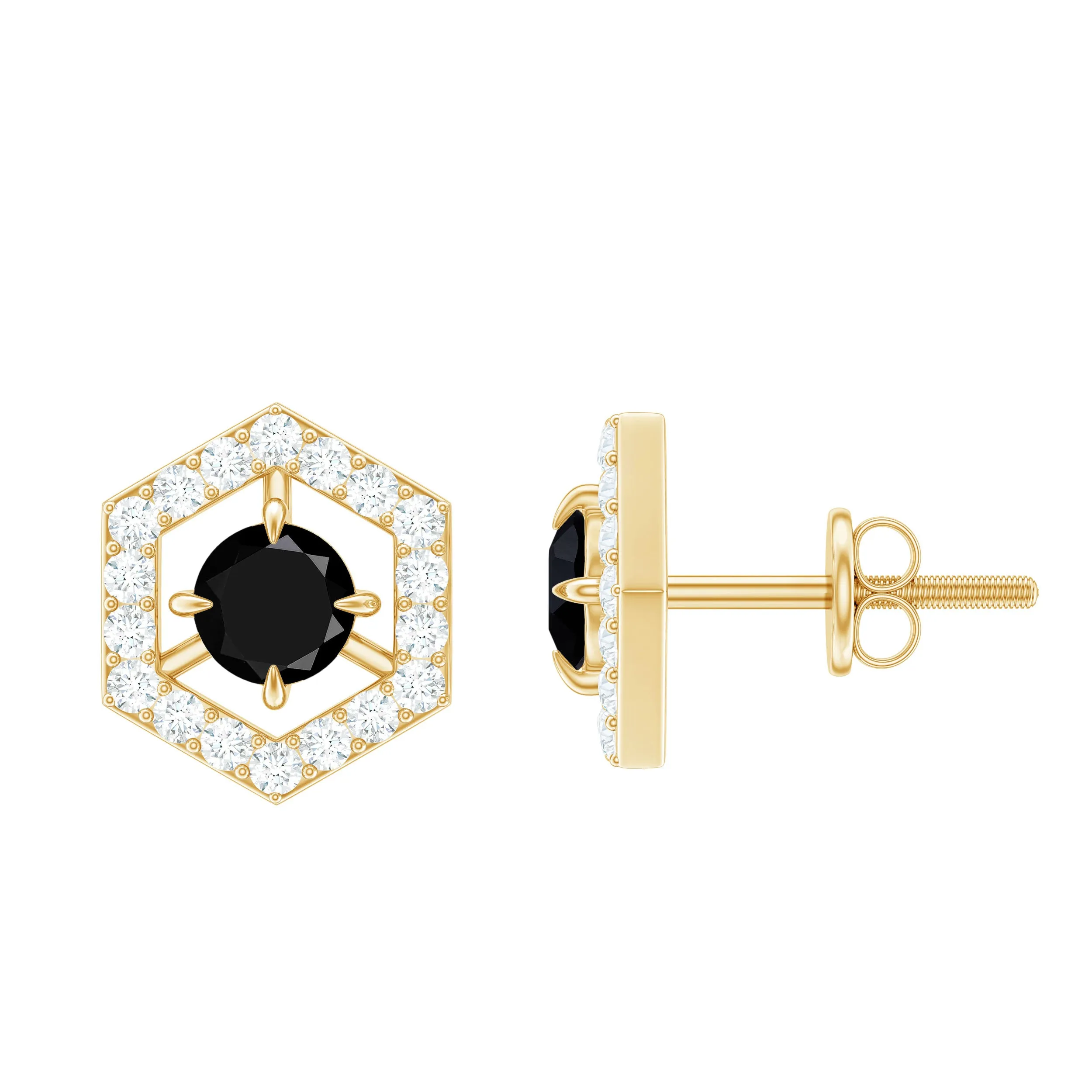 Created Black Diamond and Diamond Geometric Stud Earrings