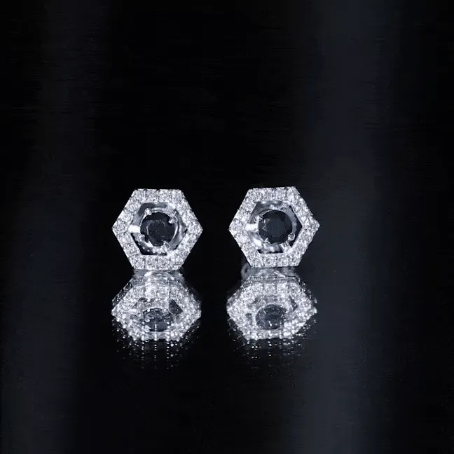 Created Black Diamond and Diamond Geometric Stud Earrings