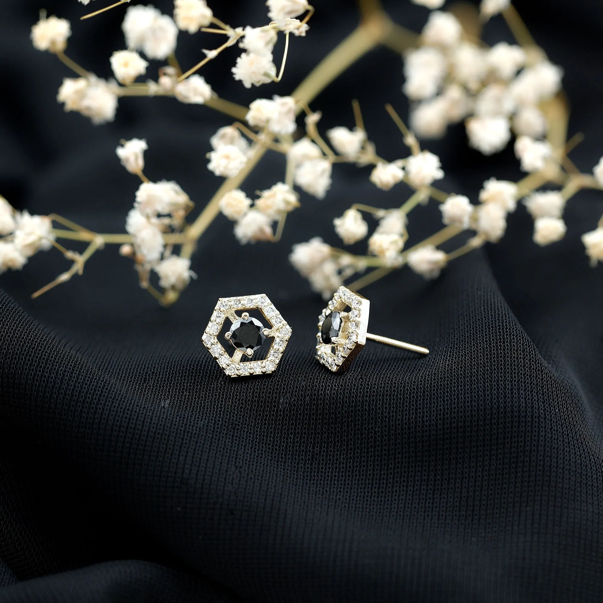 Created Black Diamond and Diamond Geometric Stud Earrings