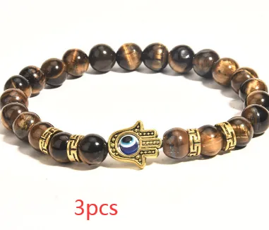 Creative Black Onyx Tiger's Eye Semi Precious Stone Bracelet Boys Handmade Jewelry