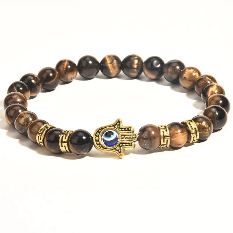 Creative Black Onyx Tiger's Eye Semi Precious Stone Bracelet Boys Handmade Jewelry