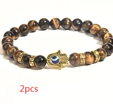 Creative Black Onyx Tiger's Eye Semi Precious Stone Bracelet Boys Handmade Jewelry