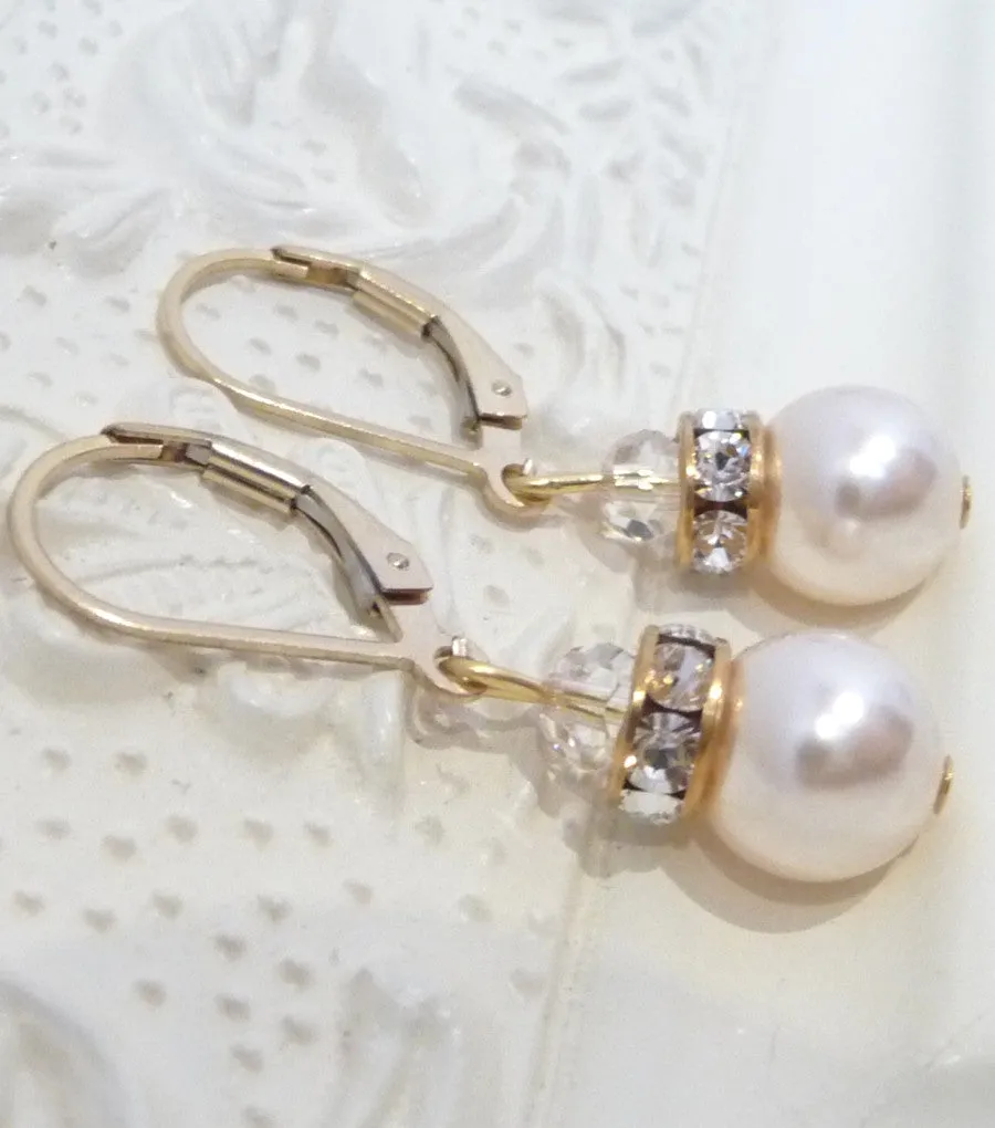 Crystal Rondelle And Pearl Leverback Earrings