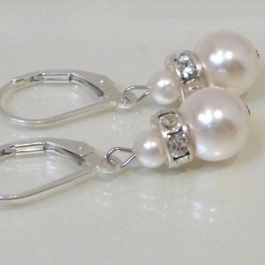 Crystal Rondelle And Pearl Leverback Earrings