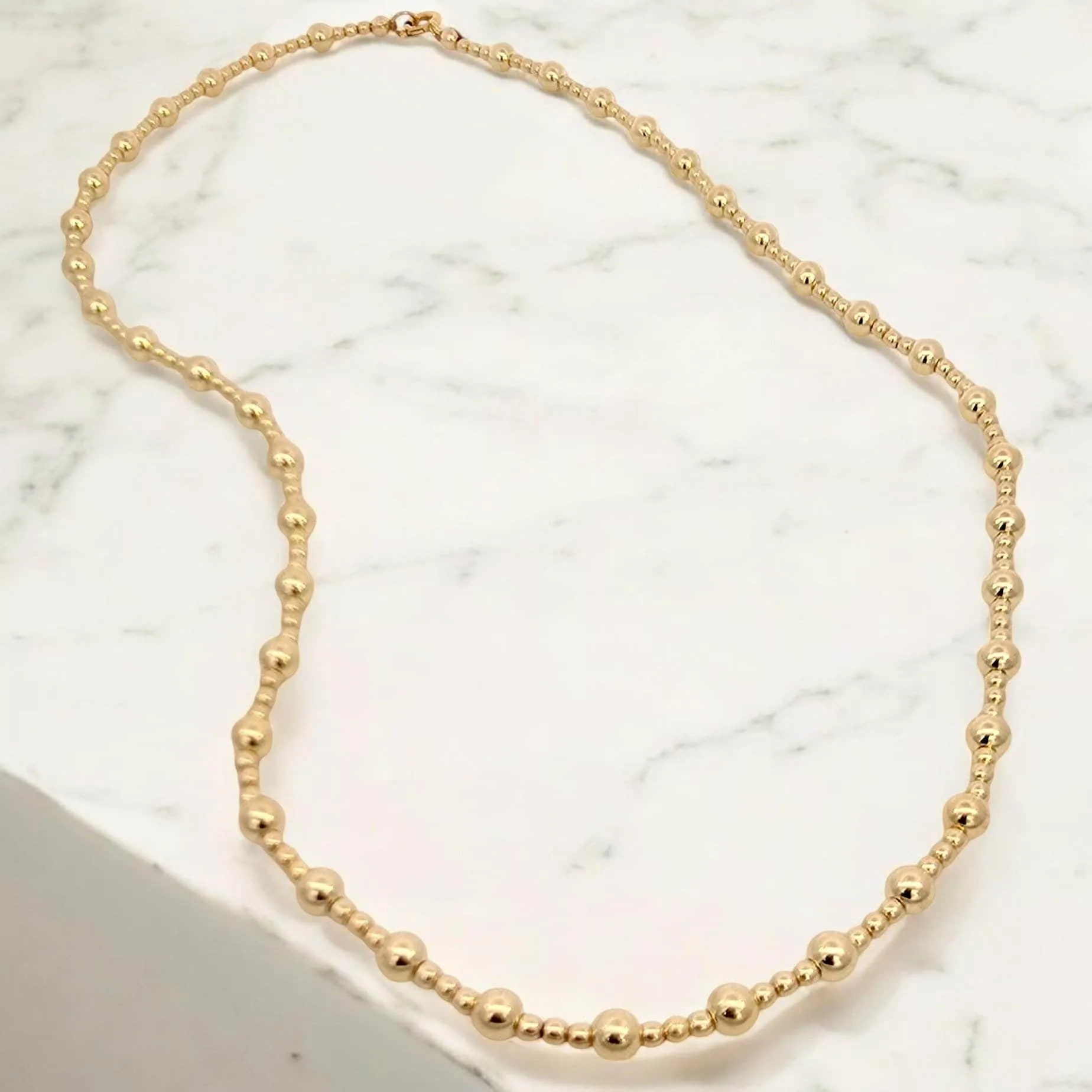 Dainty Gold Filled Beaded Necklace - 2mm and 4mm Alternating Pattern Layering Jewelry - Tarnish Free Jewelry