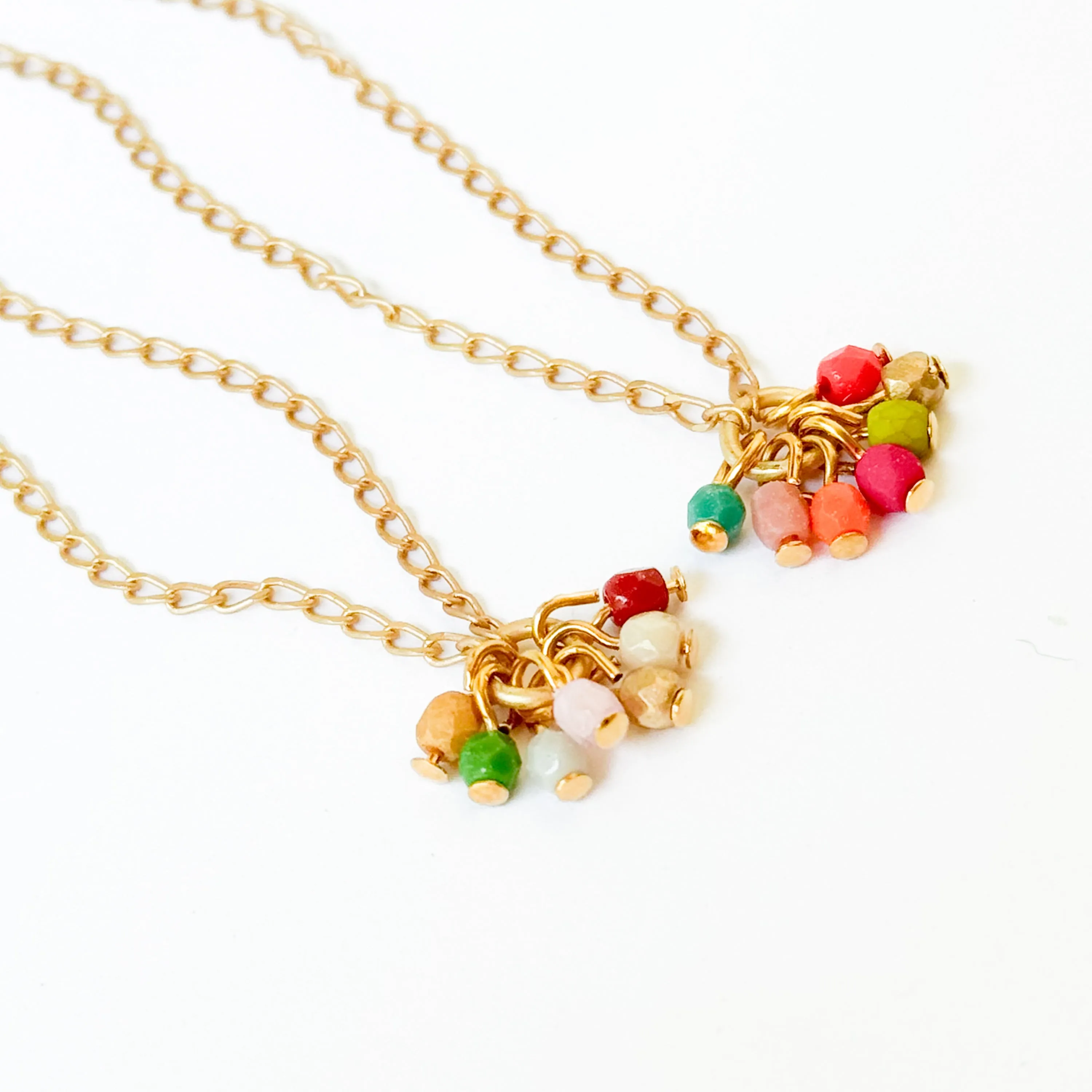 Dainty Gold Plated Necklace With Tiny Beaded Cluster Pendant