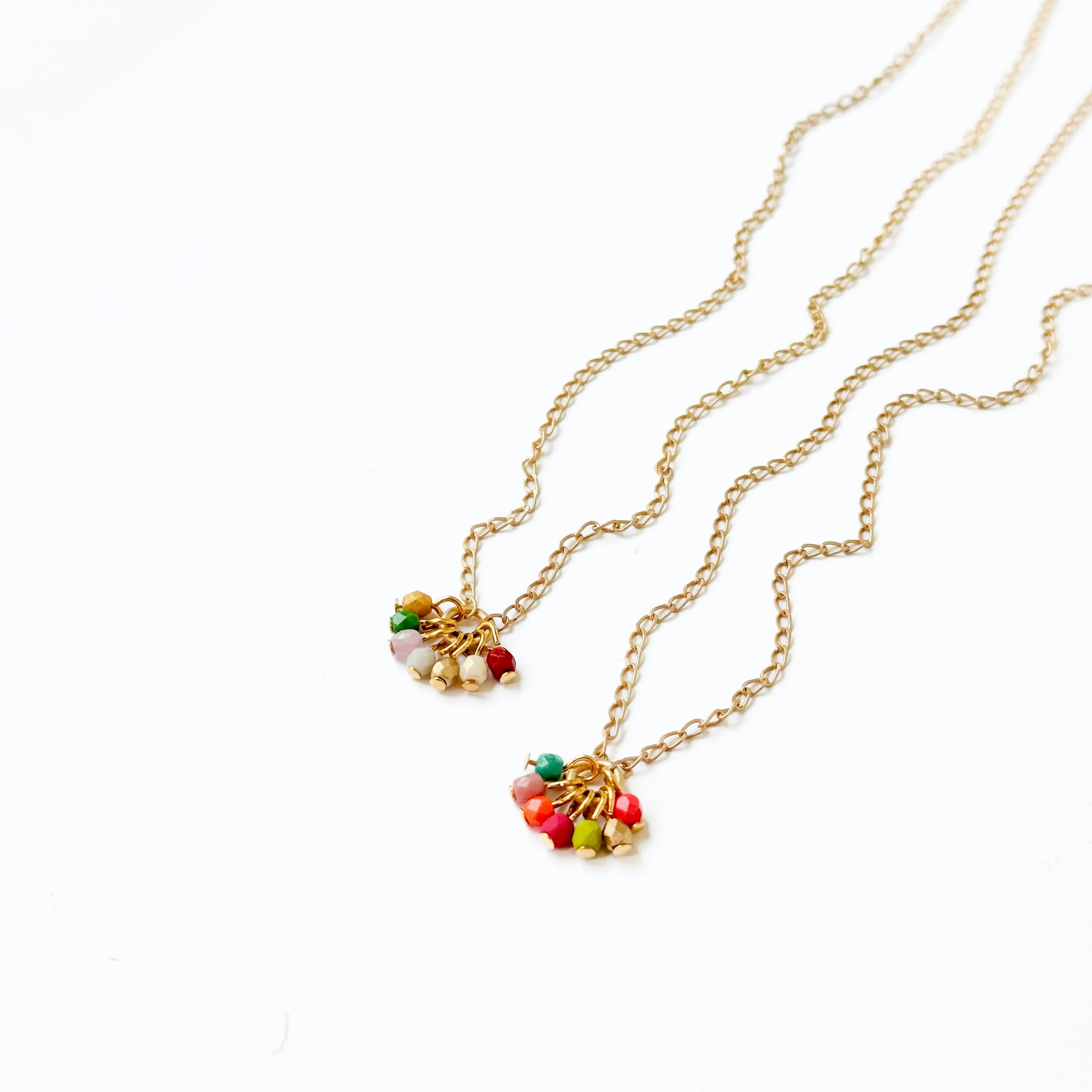 Dainty Gold Plated Necklace With Tiny Beaded Cluster Pendant