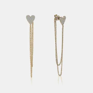 Dangling Diamond Heart Chain Earrings