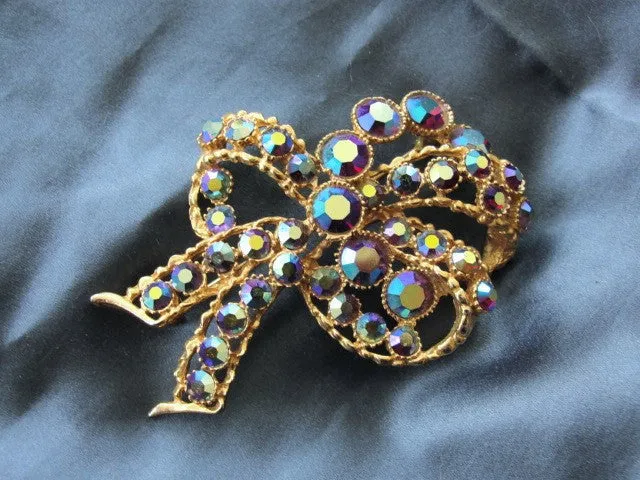 DAZZLING Vintage Brooch Large BOW Statement Pin Vintage Costume Rhinestone Jewelry