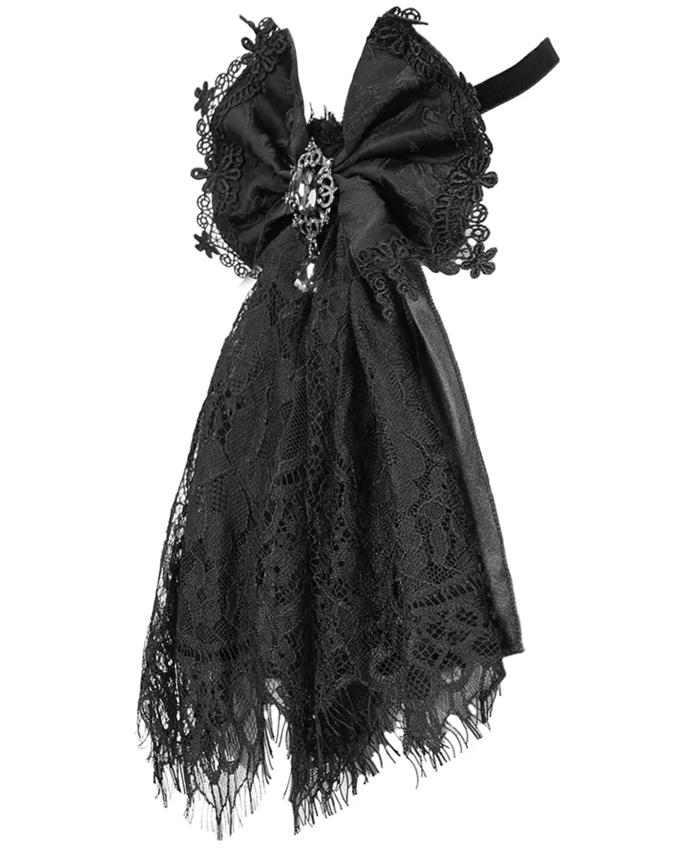 Devil Fashion Gothic Lace Bow Cravat - Black